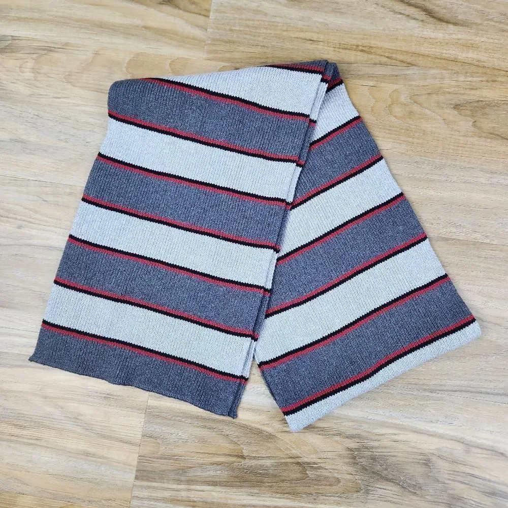 💜Old Navy Gray & Red Colorblock Striped Unisex Cotton Scarf
